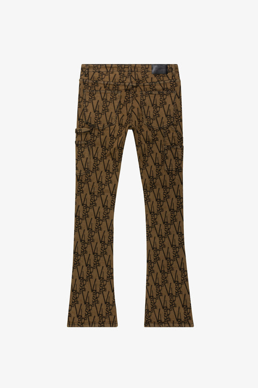 Valabasas “V-Scrawl” Stacked Flare Jean.