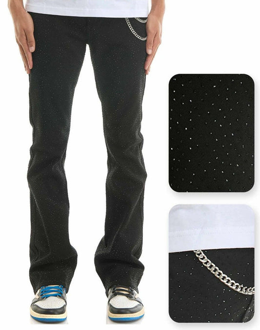 KDNK Black Rhinestone Pants Skinny Flare Fit