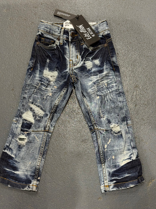 Evolution In Design Toddler Distressed  Two-Tone Blue Jeans.