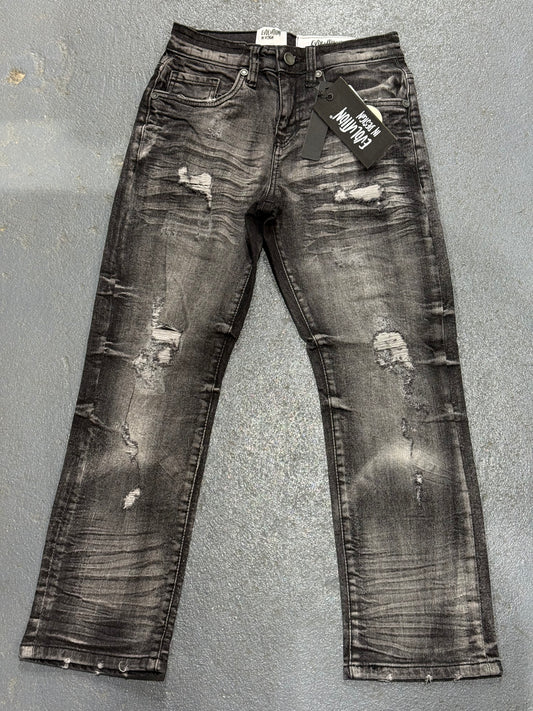 Evolution In Design Big Kids Distressed Black-Washed Jeans.