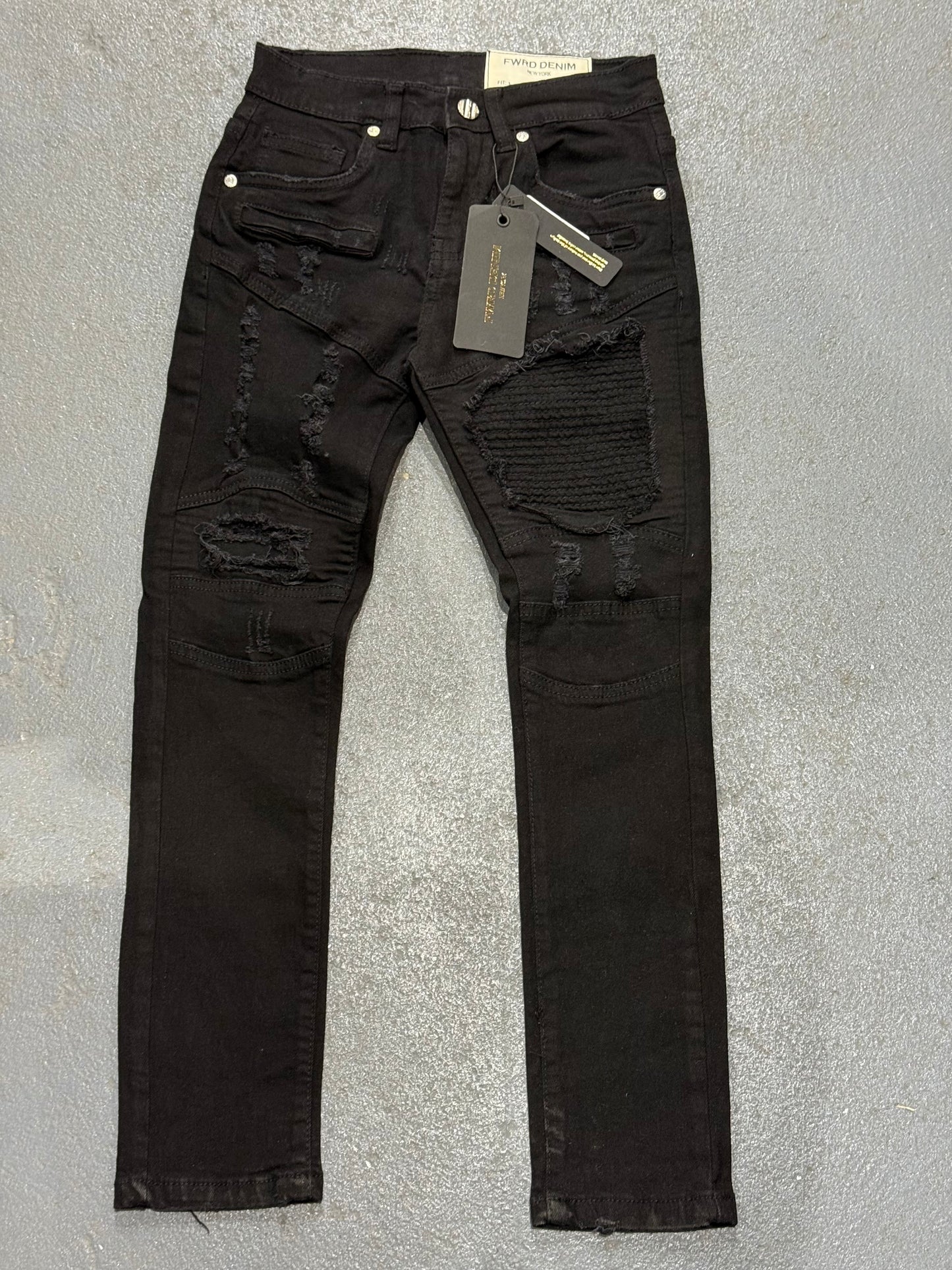 FWRD Denim Big Kids Distressed Black Jeans w/ Window Design