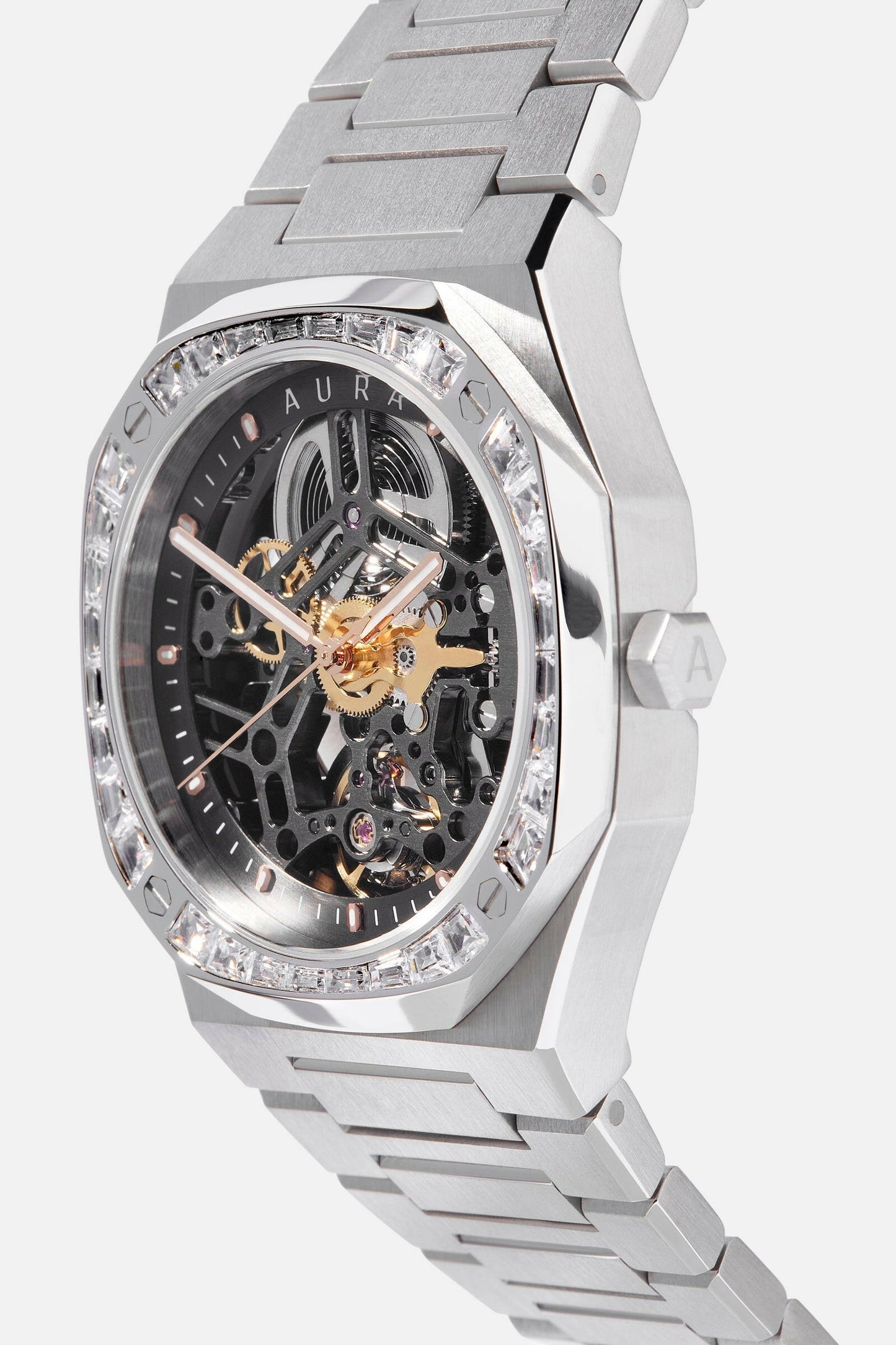 Aura Skeleton 002: Steel/Crystal Watch.