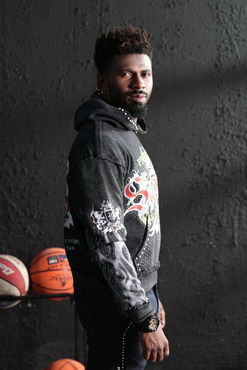 Elite Saints Black Washed Rhinestone Premium Mens Hoodie + Pearls 