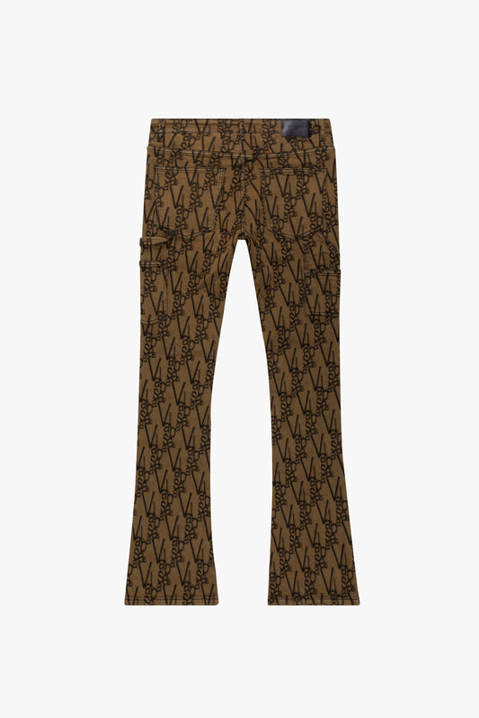 Brown pants with black geometric pattern
