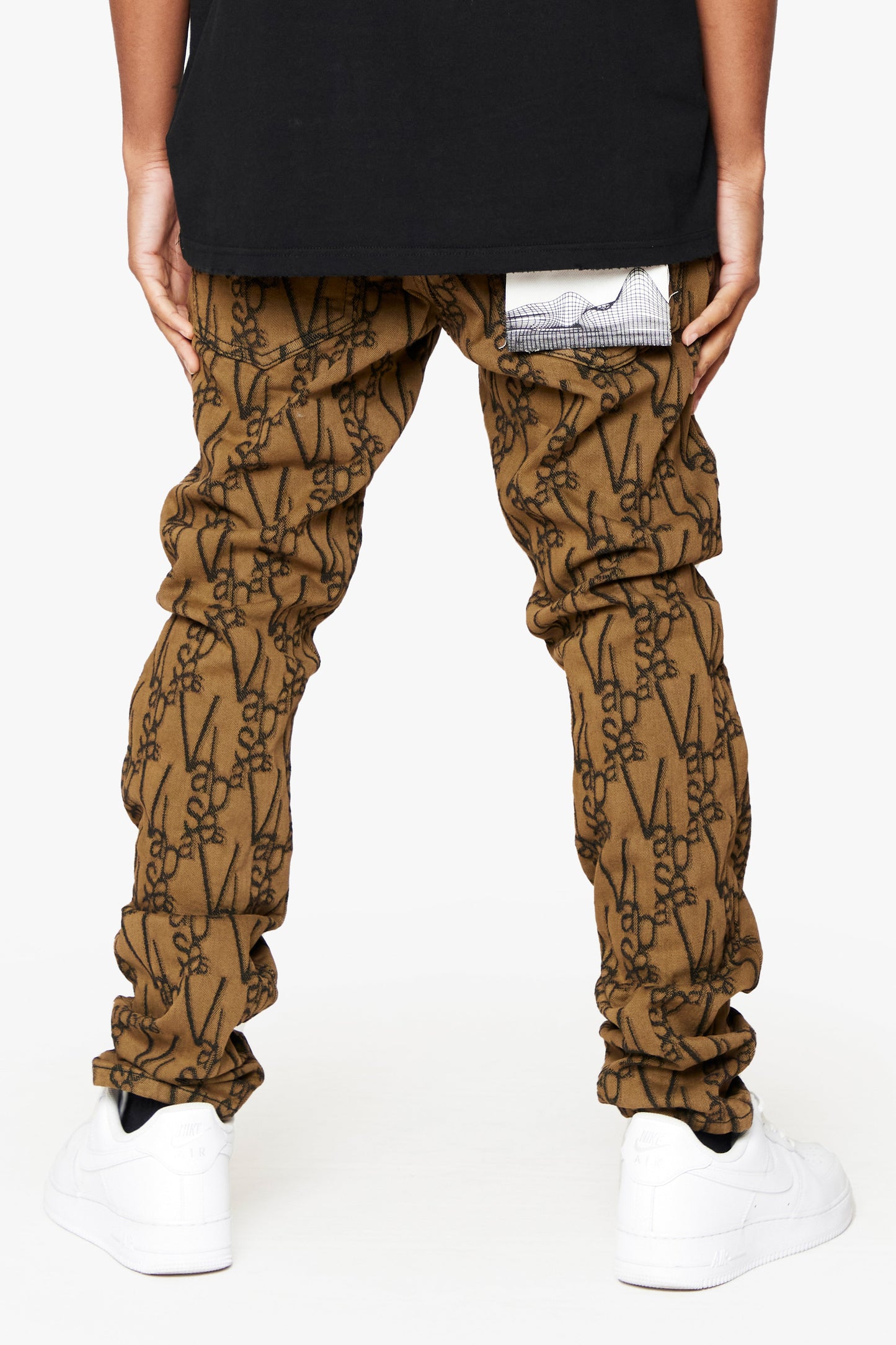 Valabasas “V-Scrawl” Black Brown Stacked Flare Jean