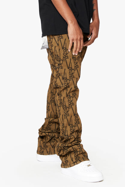 Valabasas “V-Scrawl” Black Brown Stacked Flare Jean