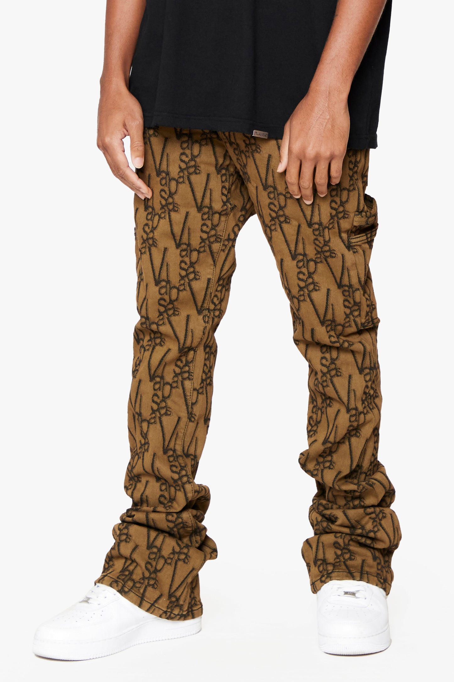 Valabasas “V-Scrawl” Black Brown Stacked Flare Jean