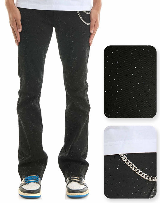 KDNK Black Rhinestone Pants Skinny Flare Fit