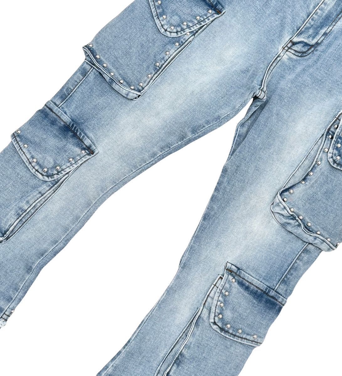 Vicious Blue Stacked Multi Cargo Studded Denim 