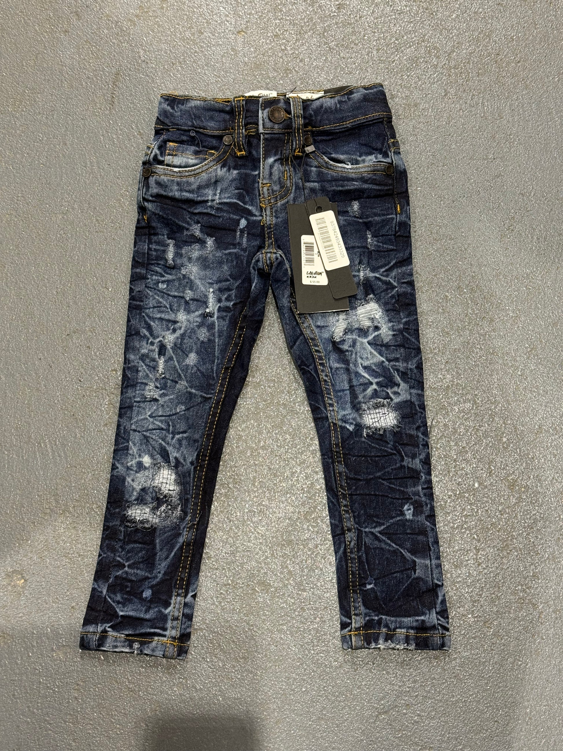 Evolution In Design Toddler Dark Blue Distressed Jeans.