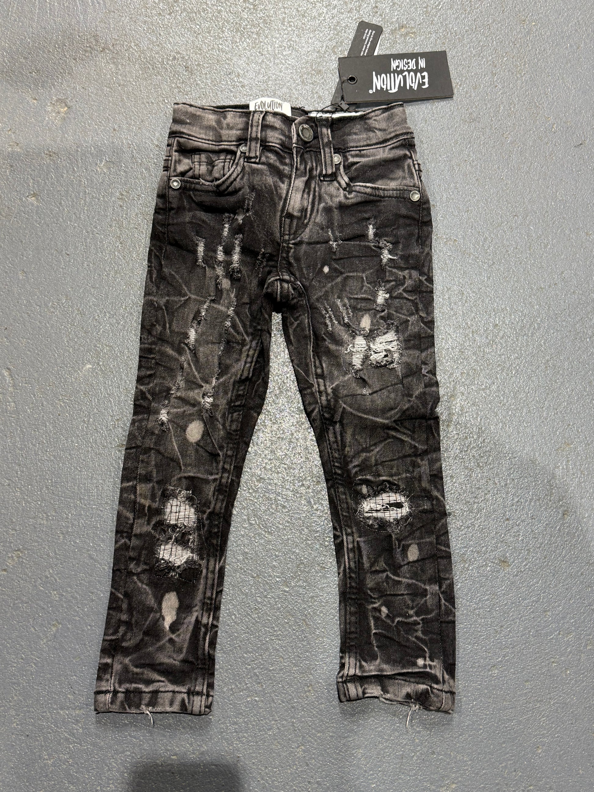 Evolution In Design Toddler Slim Fit Distressed Black-Washed Jeans.