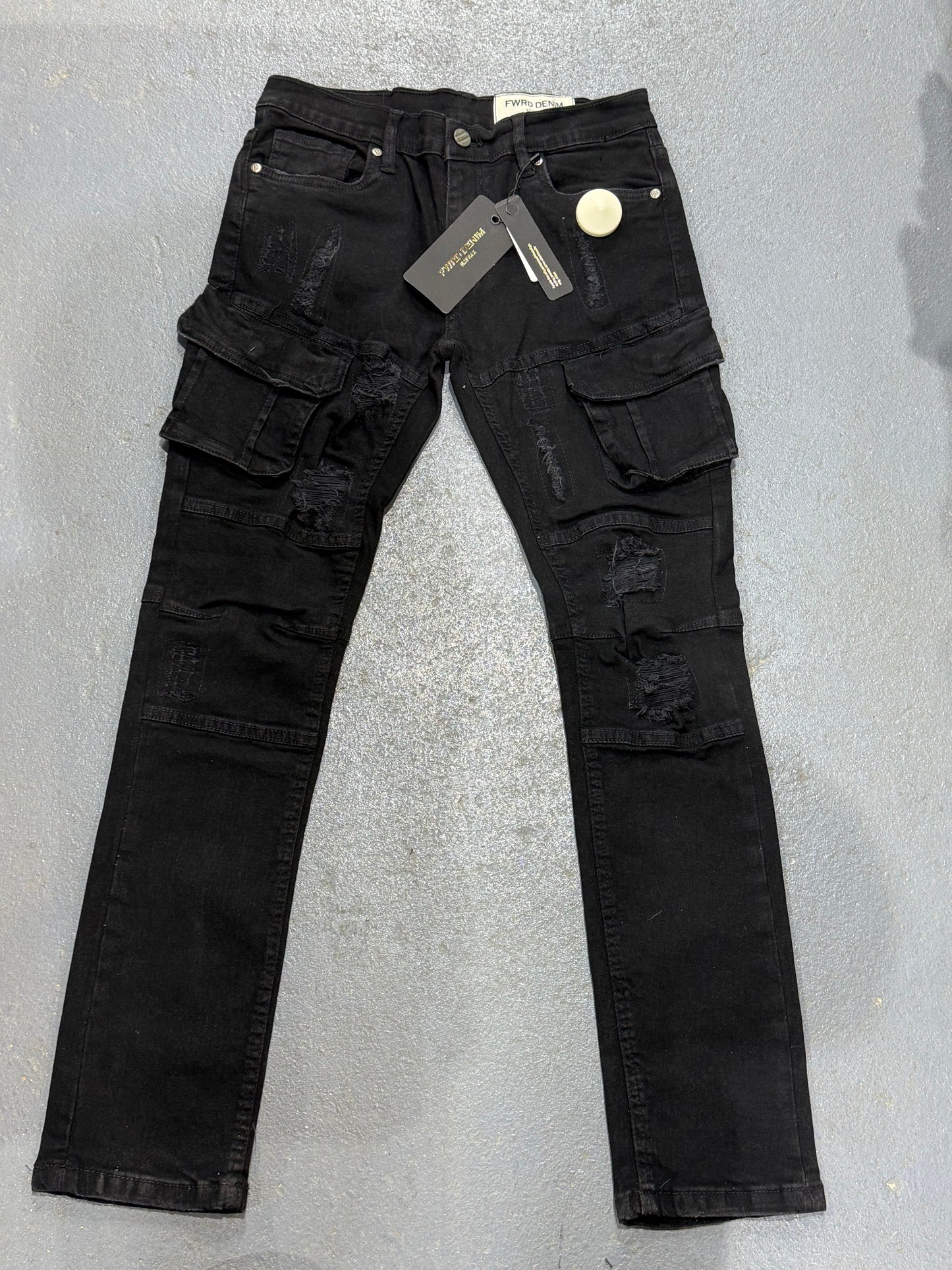 FRWD Denim Big Kids Black Distressed Cargo Jeans.