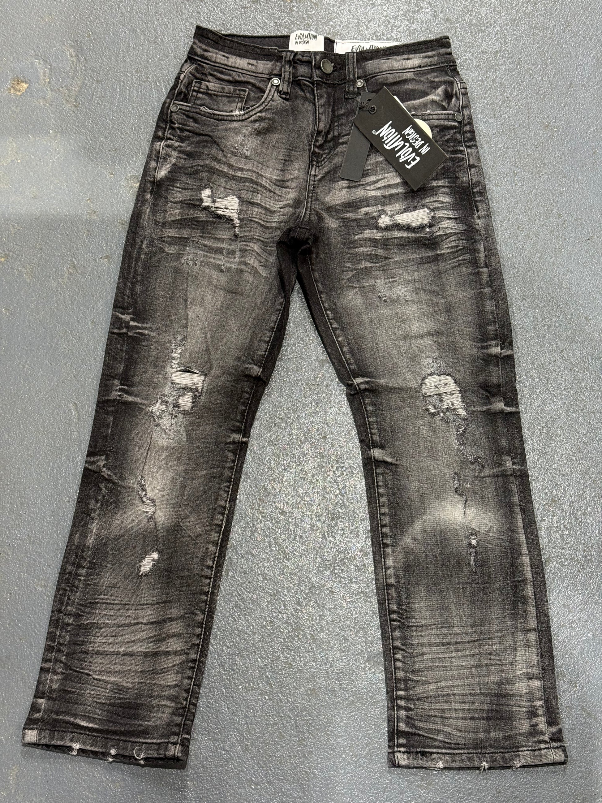 Evolution In Design Big Kids Distressed Black-Washed Jeans.