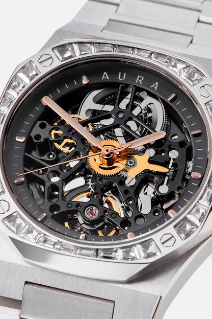 Aura Skeleton 002: Steel/Crystal Watch