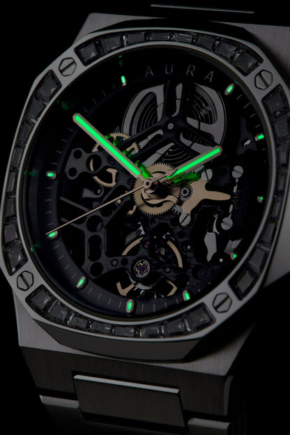 Aura Skeleton 002: Steel/Crystal Watch