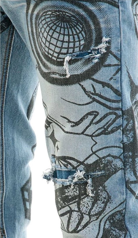 KDNK Blue Doodling Jeans