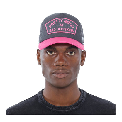 Cult Good at Bad Decisions Grey/Pink Trucker Hat