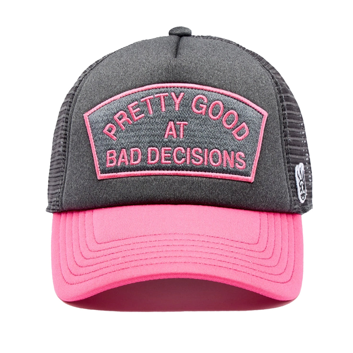 Cult Good at Bad Decisions Grey/Pink Trucker Hat