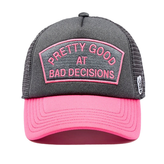 Cult Good at Bad Decisions Grey/Pink Trucker Hat