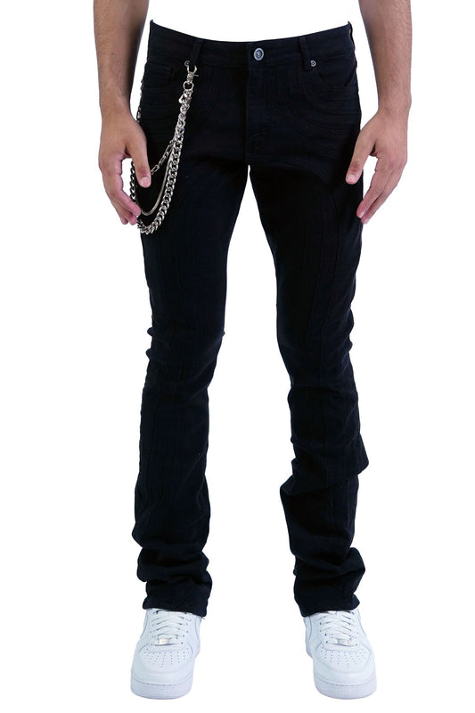 focus black stacked jeans w/ chain